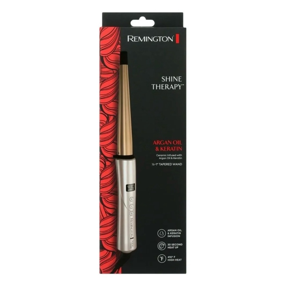 NIB Remington Shine Therapy Curling Wand ARGAN OIL & KERATIN TAPERED WAND 1/2-1”